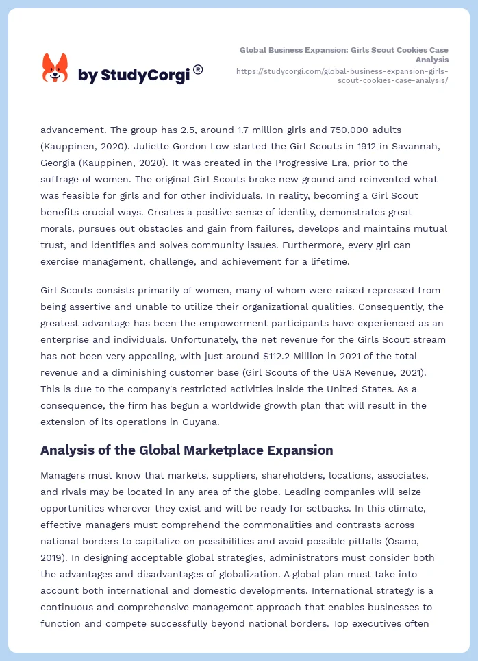 Global Business Expansion: Girls Scout Cookies Case Analysis. Page 2