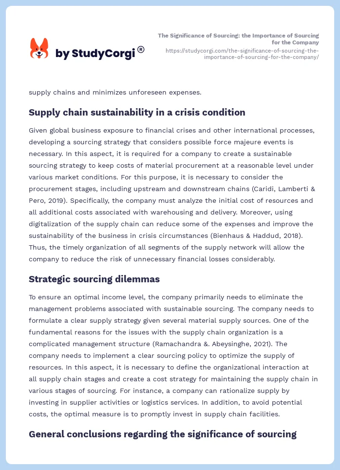 The Significance of Sourcing: the Importance of Sourcing for the Company. Page 2