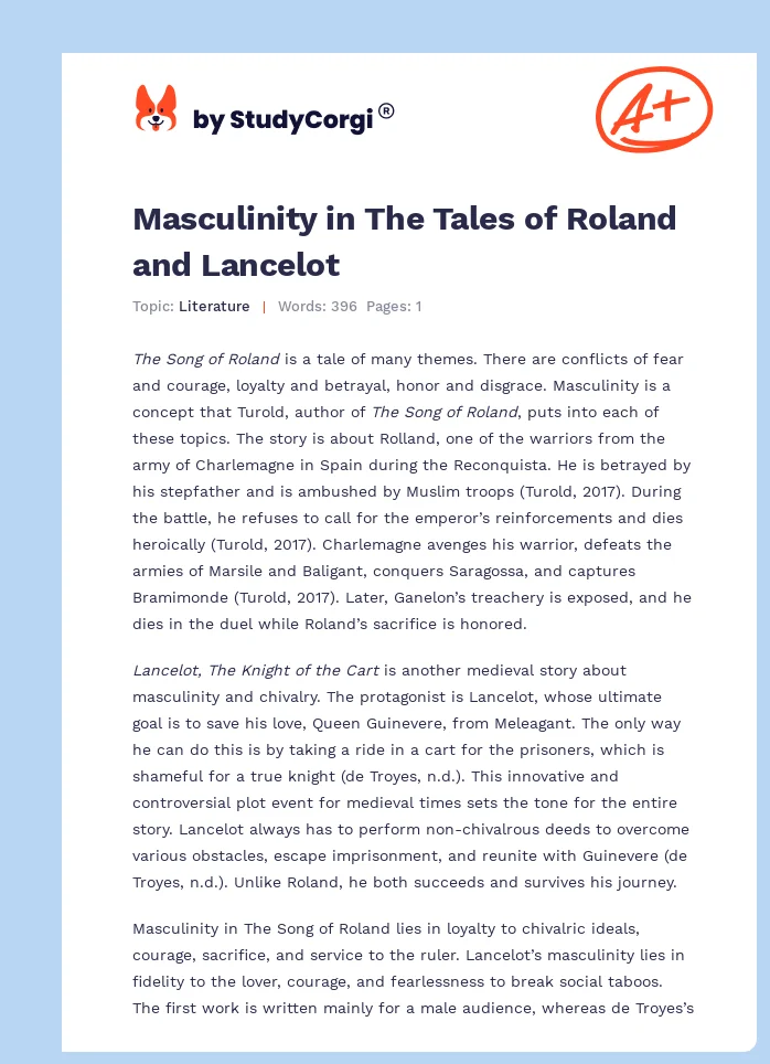 Masculinity in The Tales of Roland and Lancelot. Page 1