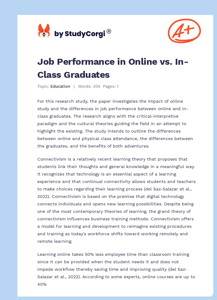 Job Performance in Online vs. In-Class Graduates. Page 1