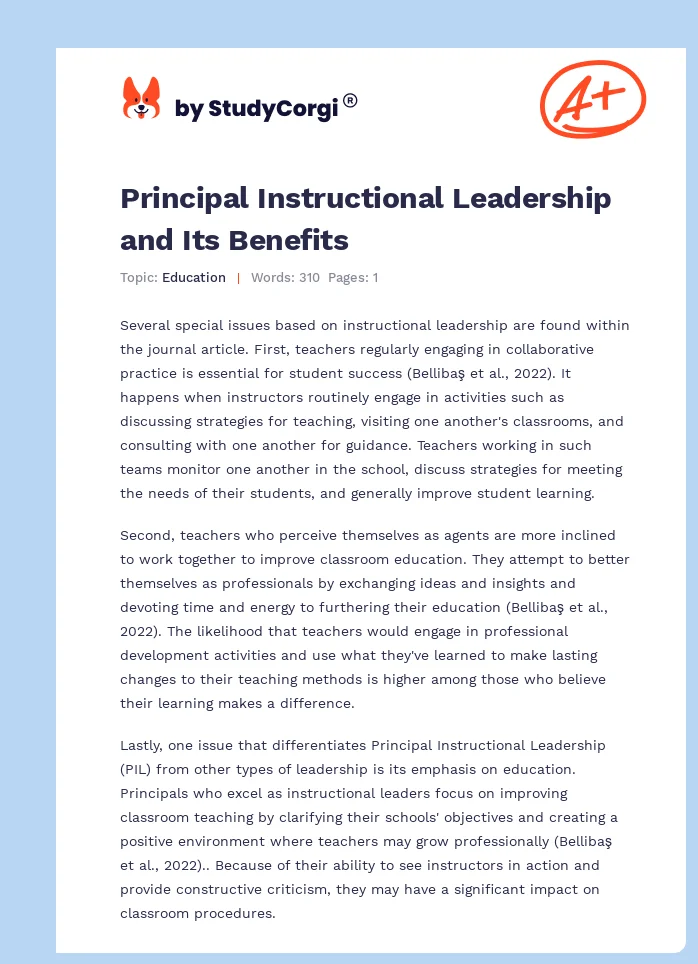 Principal Instructional Leadership and Its Benefits. Page 1