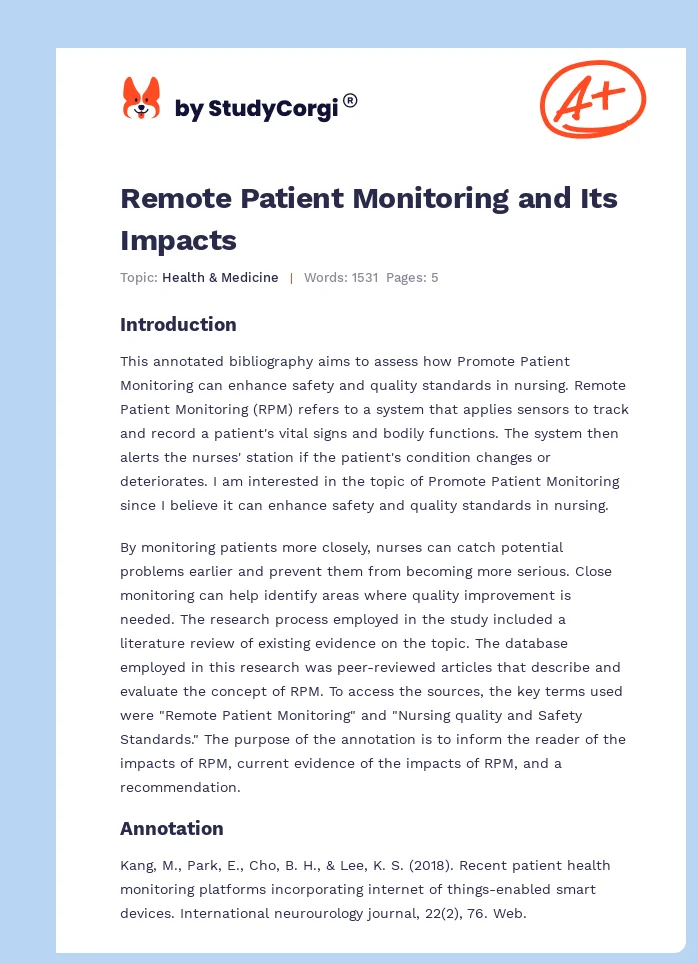 Remote Patient Monitoring and Its Impacts. Page 1