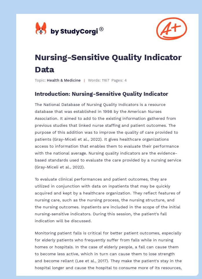 Nursing-Sensitive Quality Indicator Data. Page 1