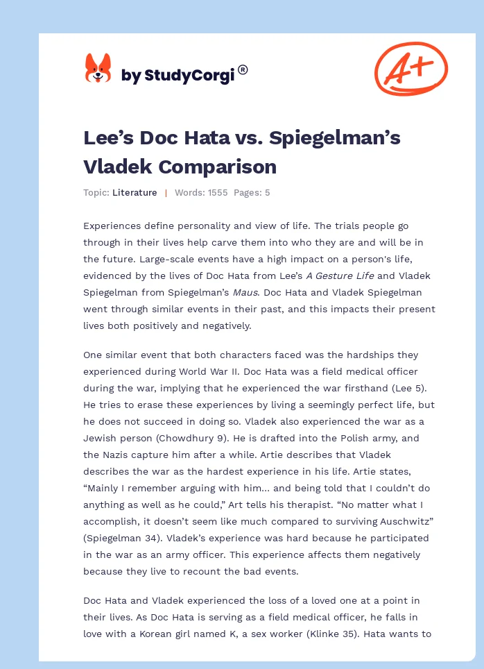 Lee’s Doc Hata vs. Spiegelman’s Vladek Comparison. Page 1