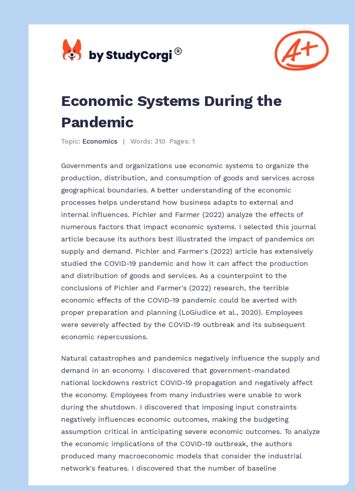 Economic Systems During the Pandemic. Page 1