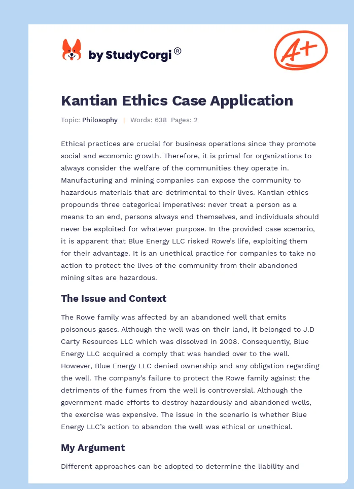 Kantian Ethics Case Application. Page 1