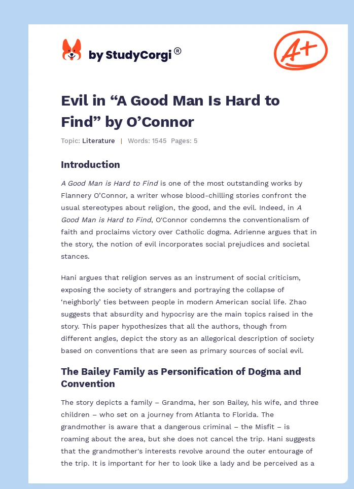 Evil in “A Good Man Is Hard to Find” by O’Connor. Page 1