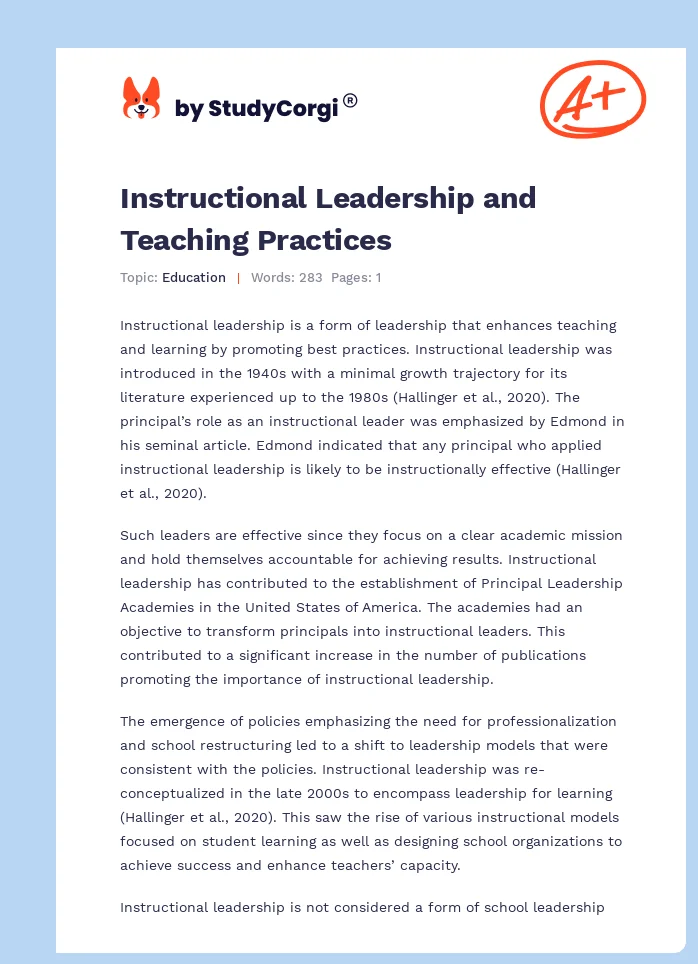 Instructional Leadership and Teaching Practices. Page 1