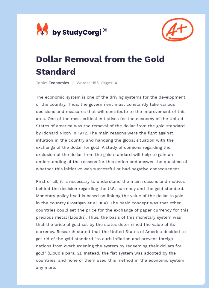 Dollar Removal from the Gold Standard. Page 1