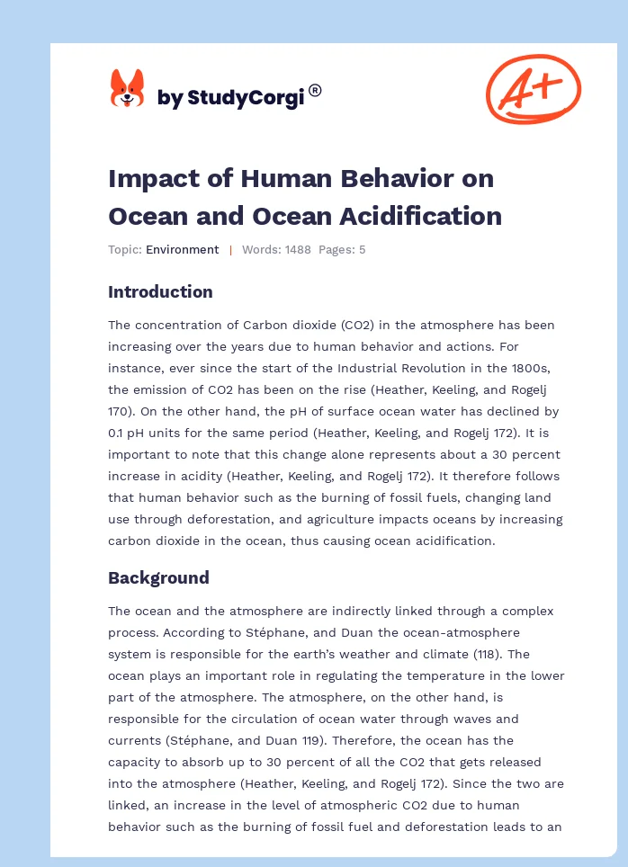 Impact of Human Behavior on Ocean and Ocean Acidification. Page 1