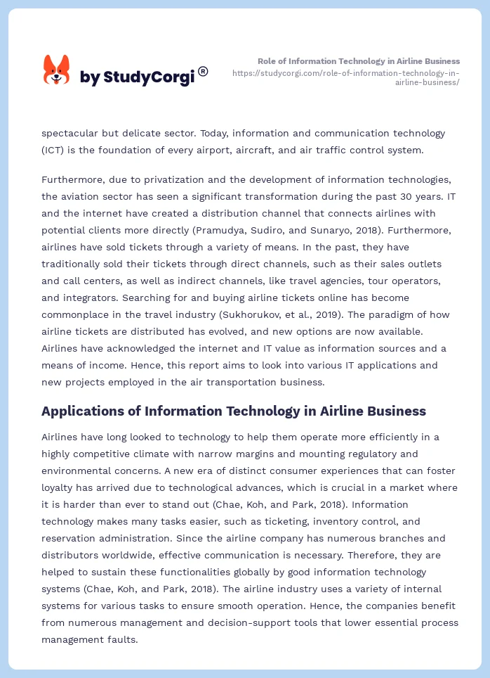 Role of Information Technology in Airline Business. Page 2