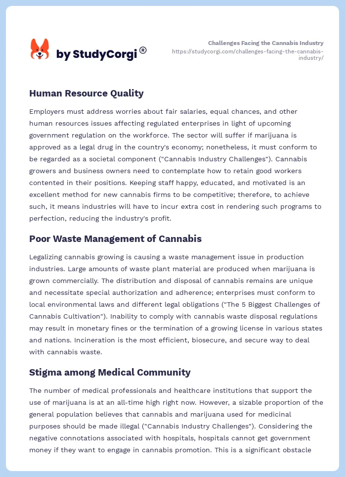 Challenges Facing the Cannabis Industry. Page 2
