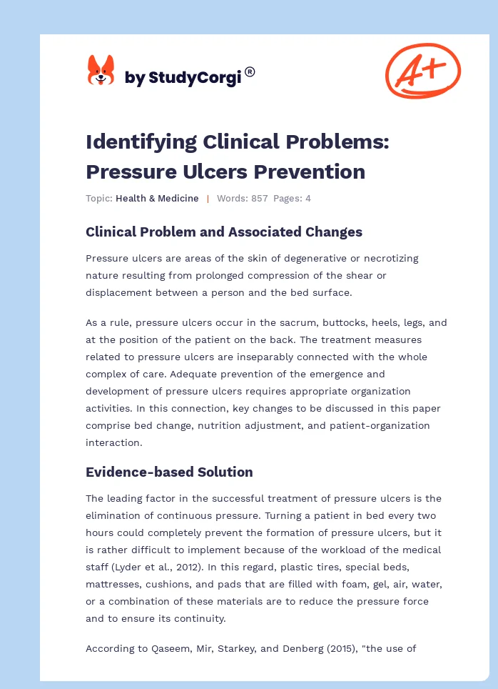 Identifying Clinical Problems: Pressure Ulcers Prevention. Page 1