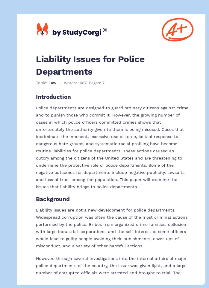 Liability Issues for Police Departments. Page 1