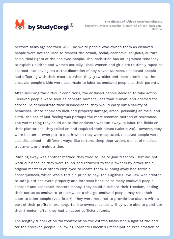 The History of African American Slavery. Page 2