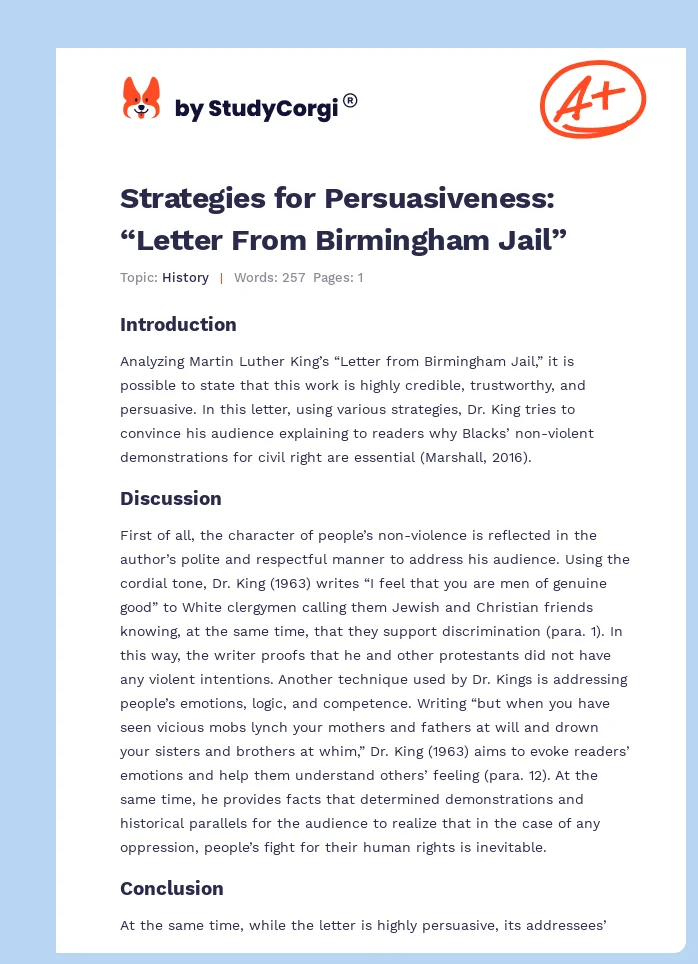Strategies for Persuasiveness: “Letter From Birmingham Jail”. Page 1
