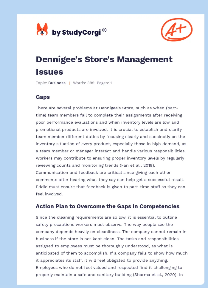 Dennigee's Store's Management Issues. Page 1