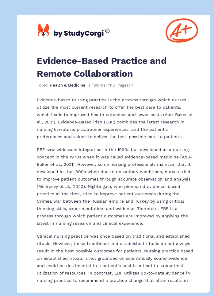 Evidence-Based Practice and Remote Collaboration. Page 1