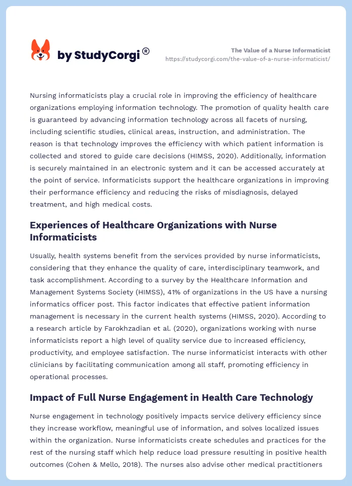 The Value of a Nurse Informaticist. Page 2