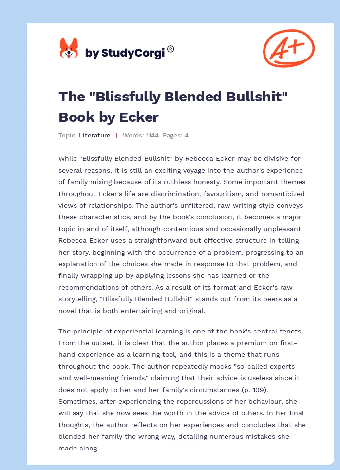 The "Blissfully Blended Bullshit" Book by Ecker. Page 1