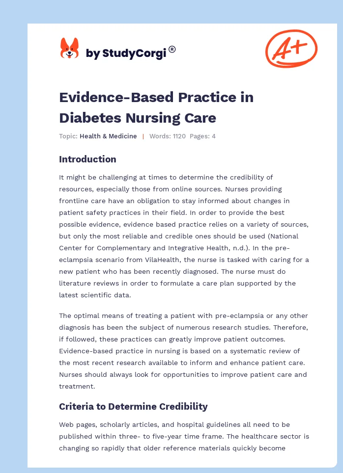 Evidence-Based Practice in Diabetes Nursing Care. Page 1