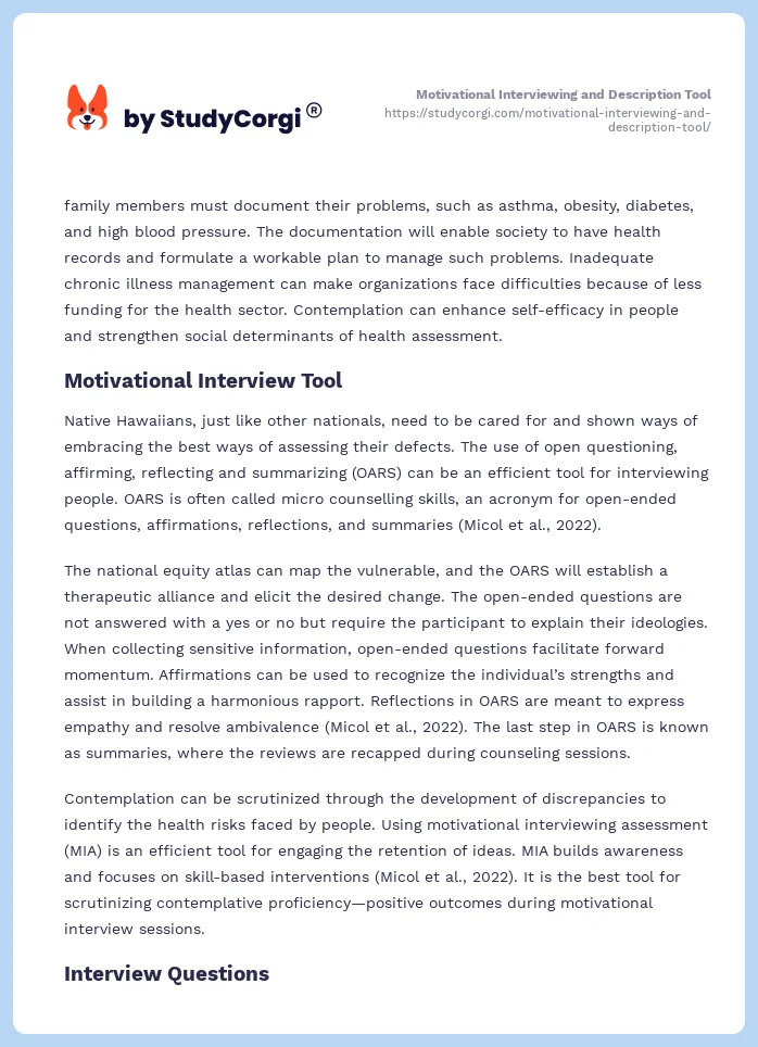 Motivational Interviewing and Description Tool. Page 2