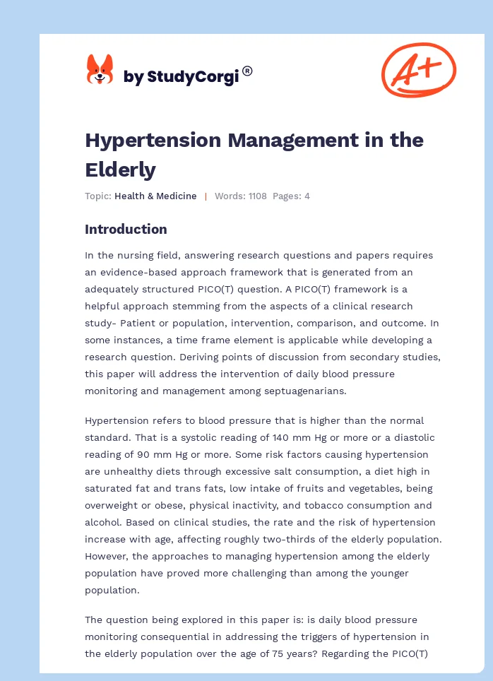 Hypertension Management in the Elderly. Page 1