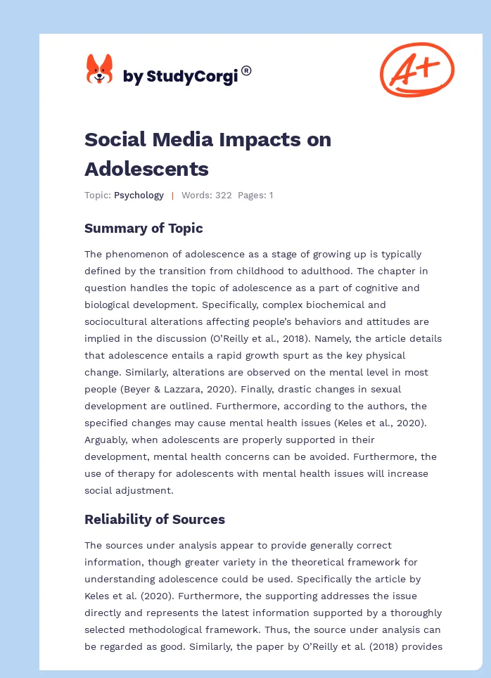 Social Media Impacts on Adolescents. Page 1