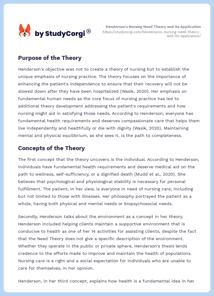 Henderson's Nursing Need Theory and Its Application. Page 2