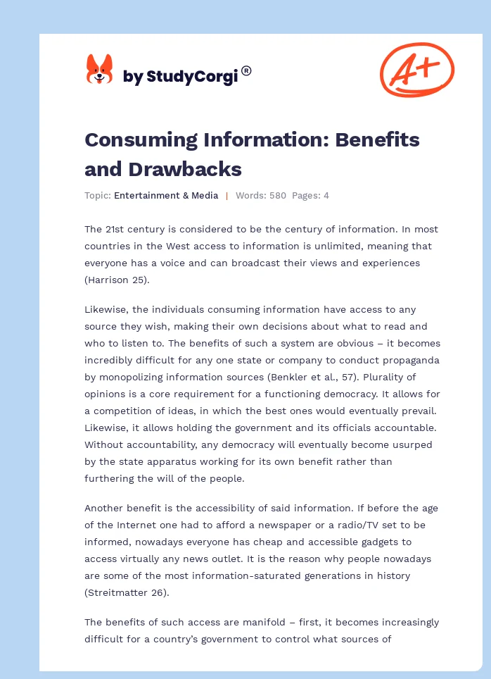 Consuming Information: Benefits and Drawbacks. Page 1