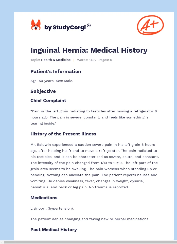 Inguinal Hernia: Medical History. Page 1
