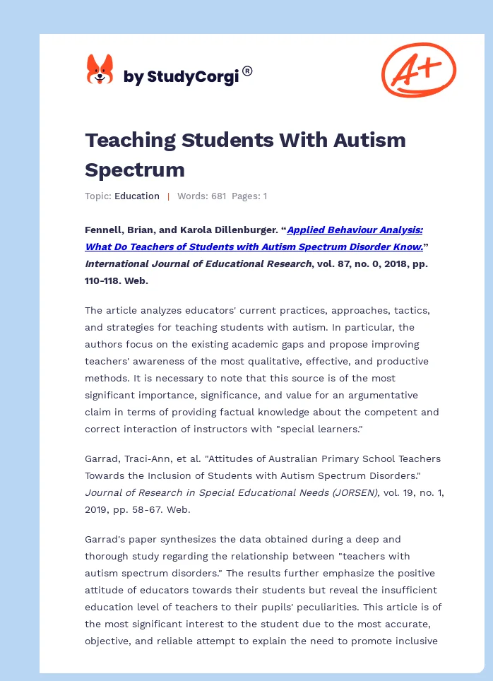 Teaching Students With Autism Spectrum. Page 1