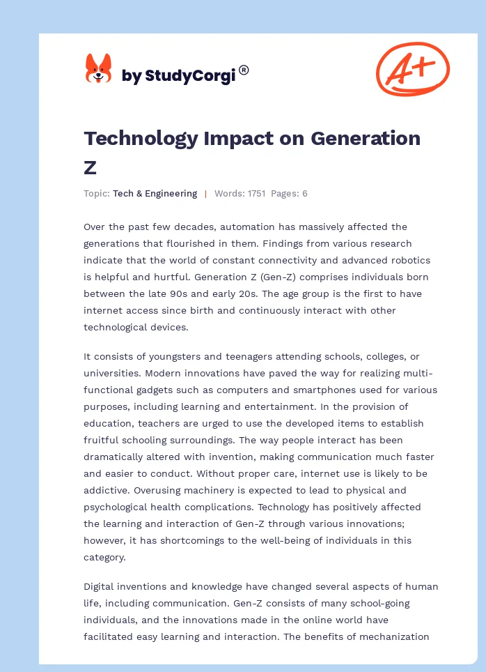 Technology Impact on Generation Z. Page 1