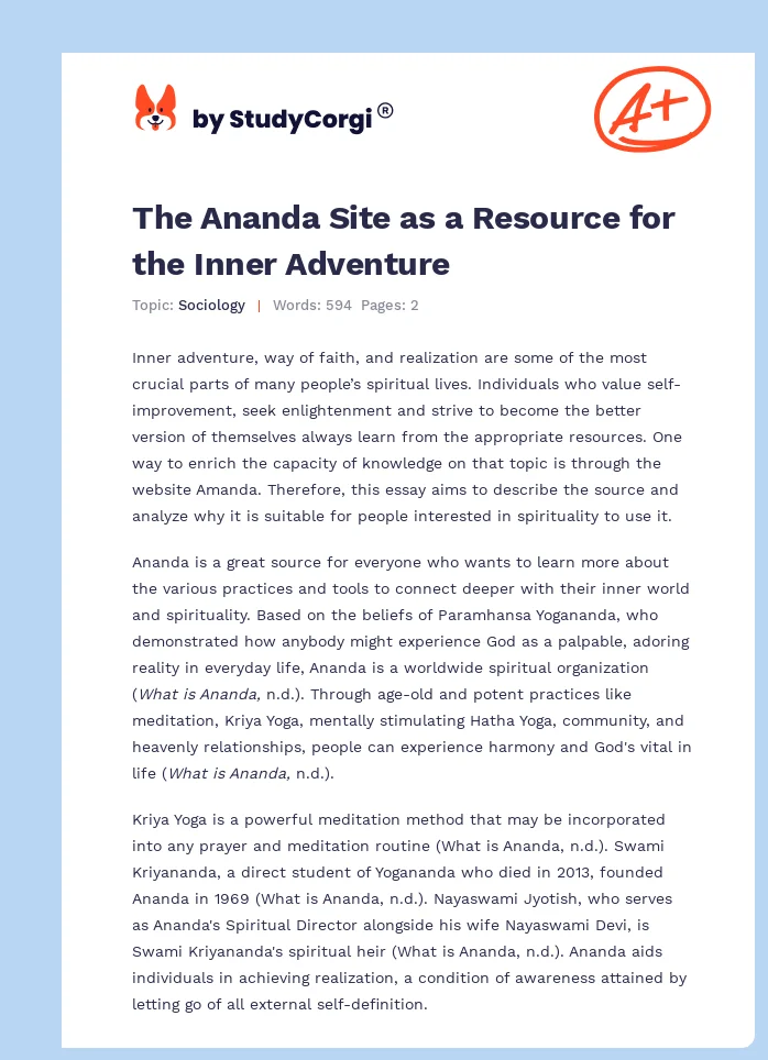 The Ananda Site as a Resource for the Inner Adventure. Page 1