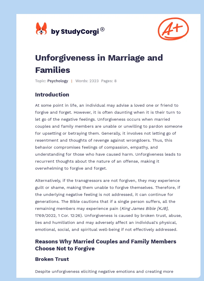 Unforgiveness in Marriage and Families. Page 1