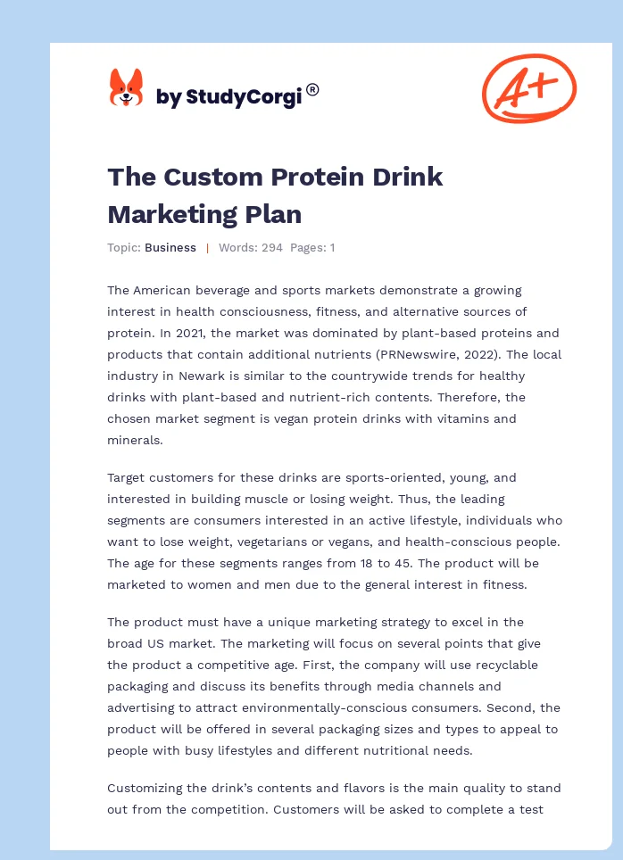 The Custom Protein Drink Marketing Plan. Page 1