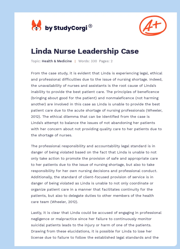 Linda Nurse Leadership Case. Page 1