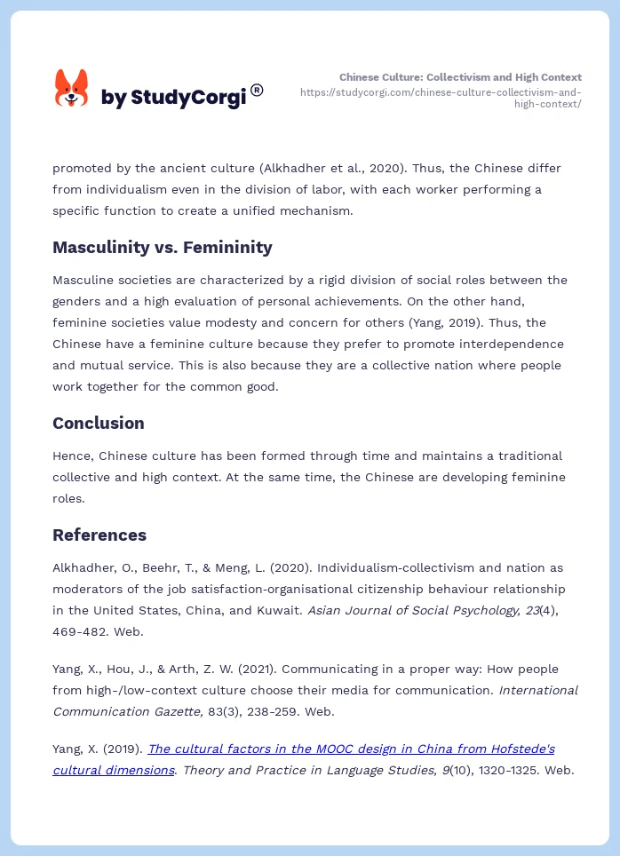 Chinese Culture: Collectivism and High Context. Page 2
