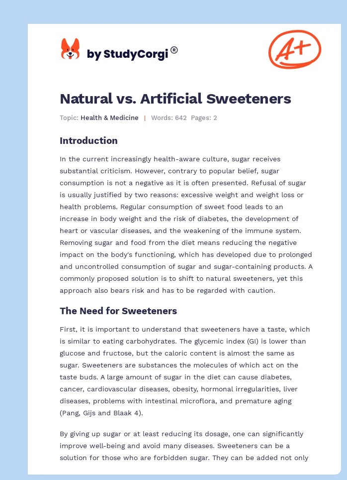 Natural vs. Artificial Sweeteners. Page 1