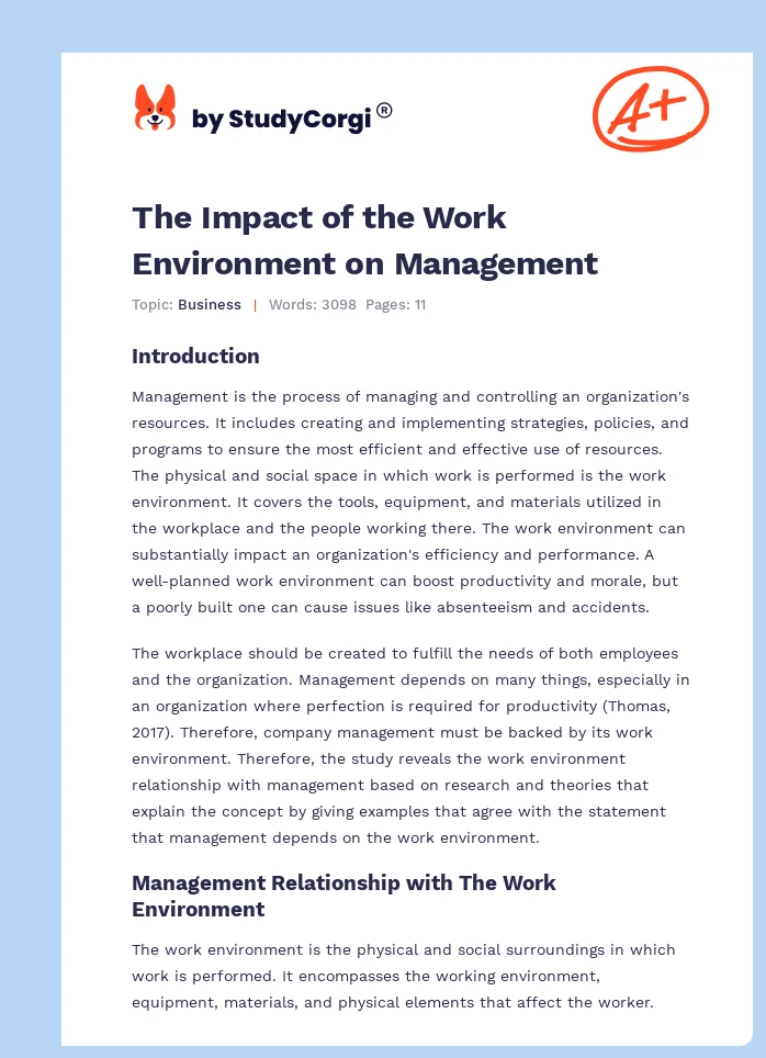 The Impact of the Work Environment on Management. Page 1