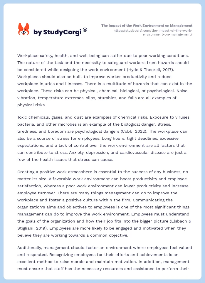 The Impact of the Work Environment on Management. Page 2