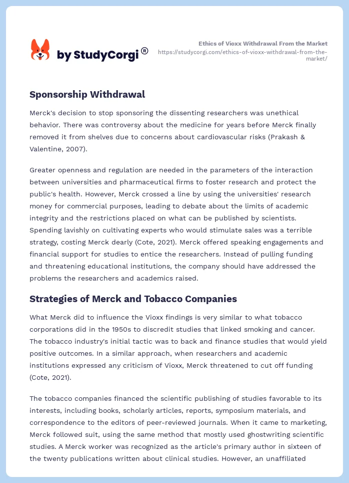 Ethics of Vioxx Withdrawal From the Market. Page 2