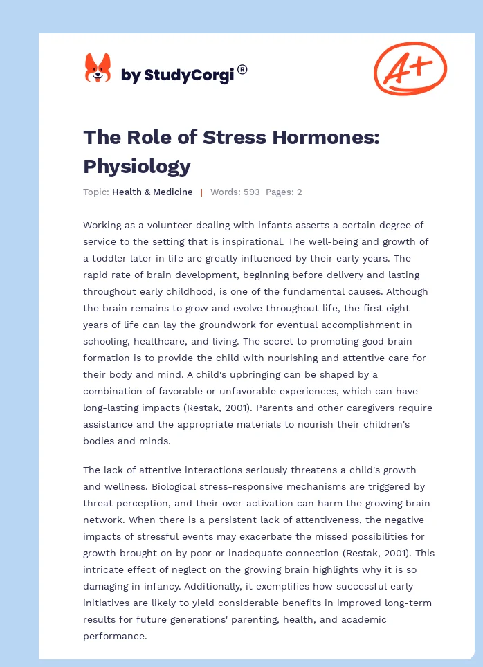 The Role of Stress Hormones: Physiology. Page 1