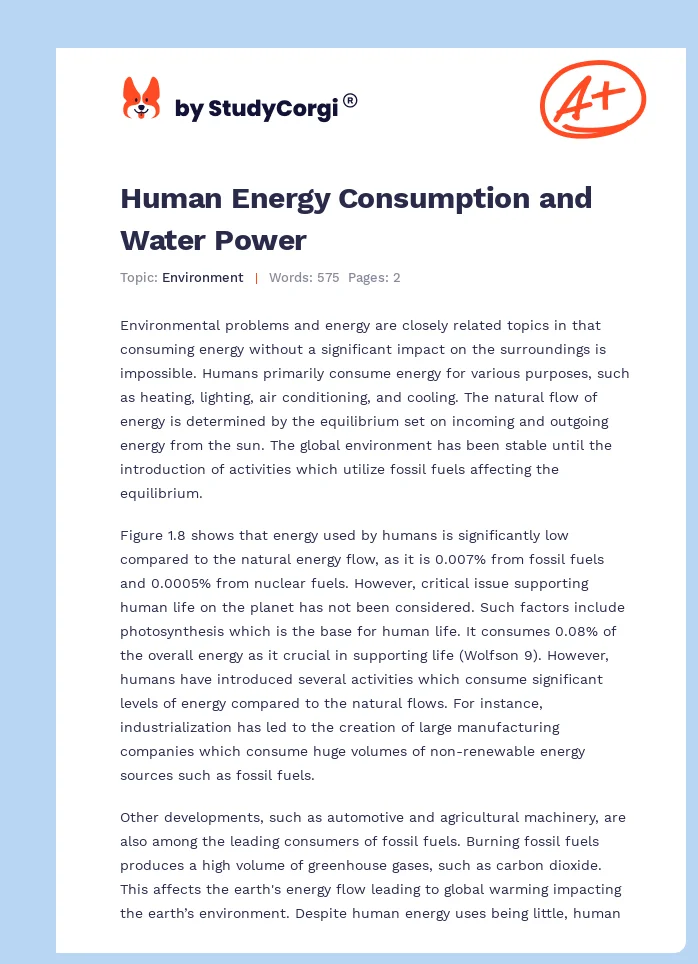 Human Energy Consumption and Water Power. Page 1