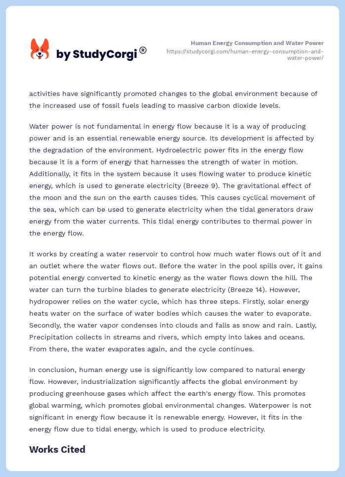 Human Energy Consumption and Water Power. Page 2