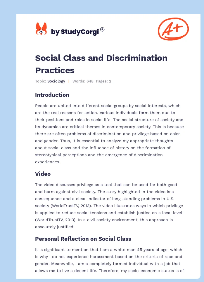 Social Class and Discrimination Practices. Page 1
