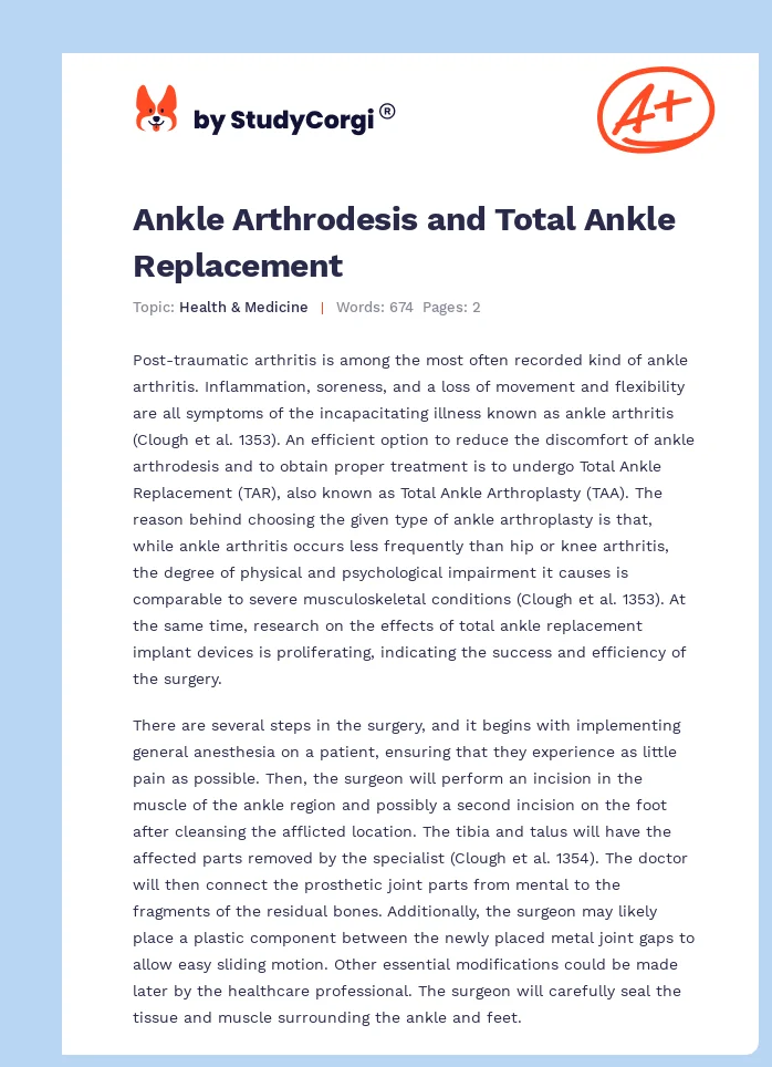 Ankle Arthrodesis and Total Ankle Replacement. Page 1