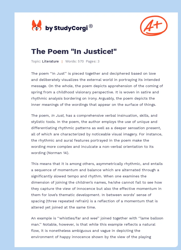 The Poem "In Justice!". Page 1