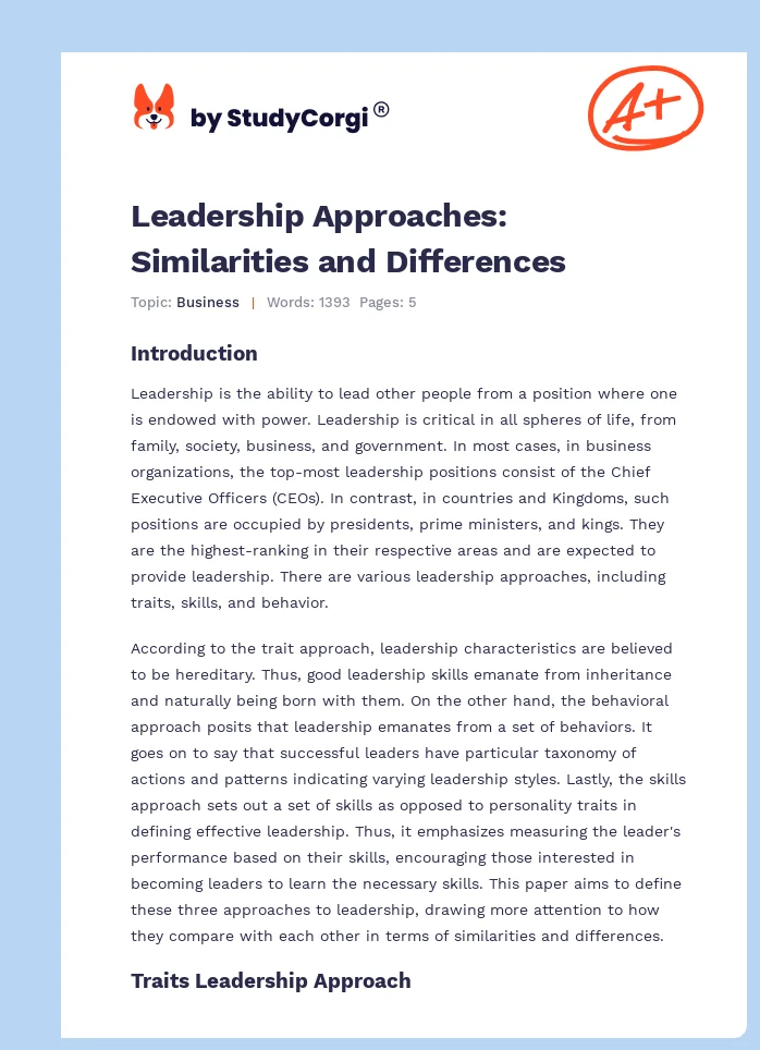 Leadership Approaches: Similarities and Differences. Page 1