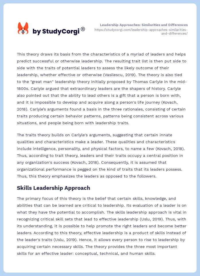 Leadership Approaches: Similarities and Differences. Page 2